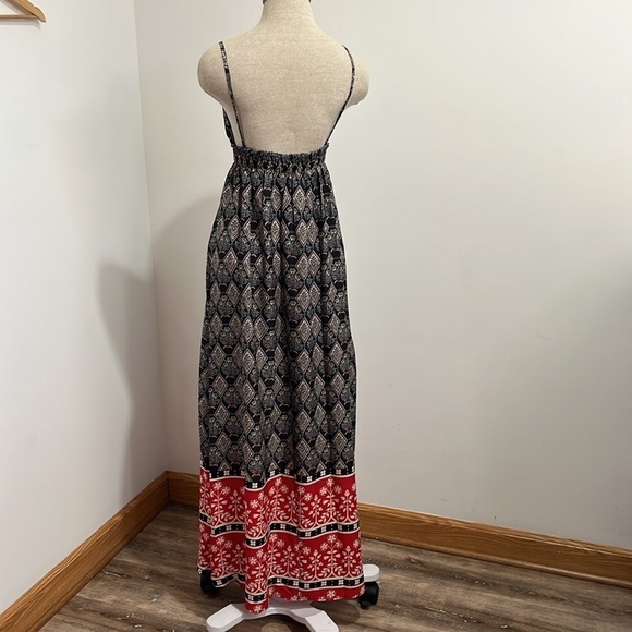 Hayden LA Navy Blue and Red Floral Maxi Dress Smocked Open Back Size Small NWT - Picture 9 of 15